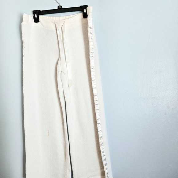 JLO Cream White Terry Hooded Robe Top & Pants w/ Satin Sports Stripe Size Large - Picture 13 of 14